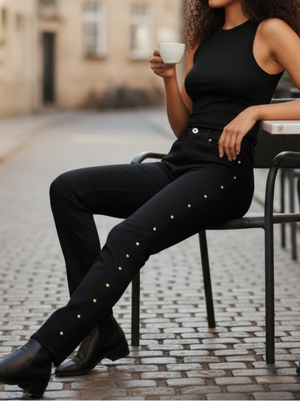 ESCADA Gold Studded Black Tina Straight Leg Cotton Pants Trousers 36 Womens 4